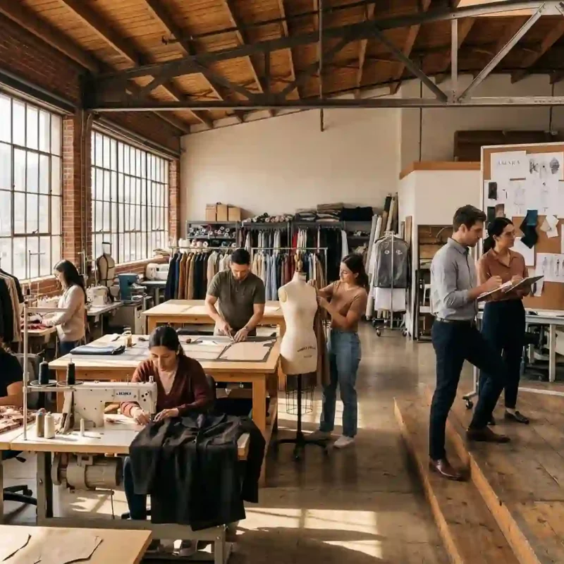 Team meeting in a hurry a bespoke fashion design offices